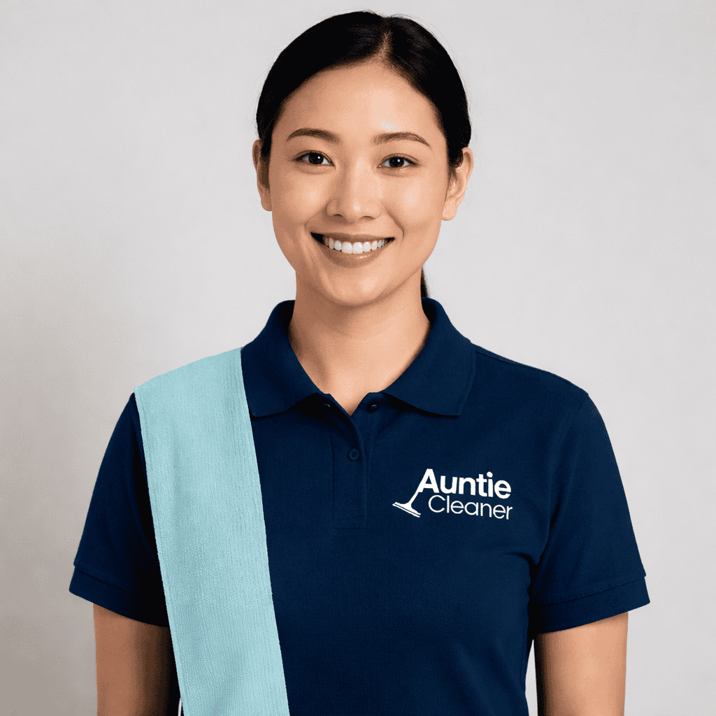 Professional live out helper in Singapore wearing Auntie Cleaner uniform